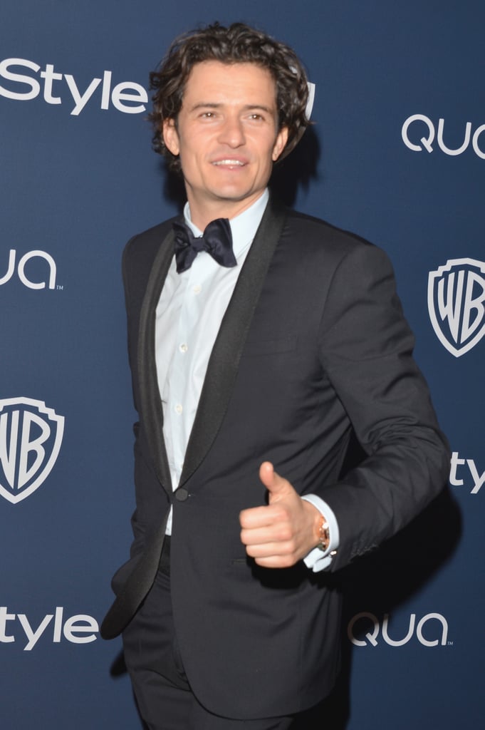Orlando Bloom gave a thumbs-up on his way into the soiree.