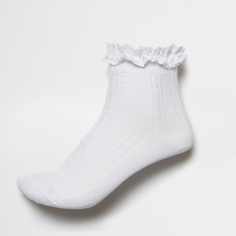 River Island Womens White Frilly Ankle Socks