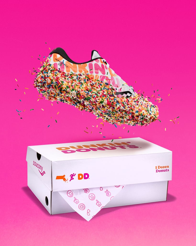 It comes packaged in a Dunkin' Donuts box, just like a box of rainbow sprinkled doughnuts.