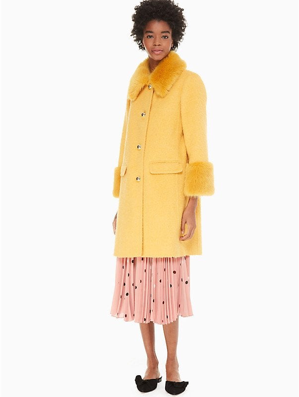 Kate Spade Fluffy Wool Faux Fur Trim Coat