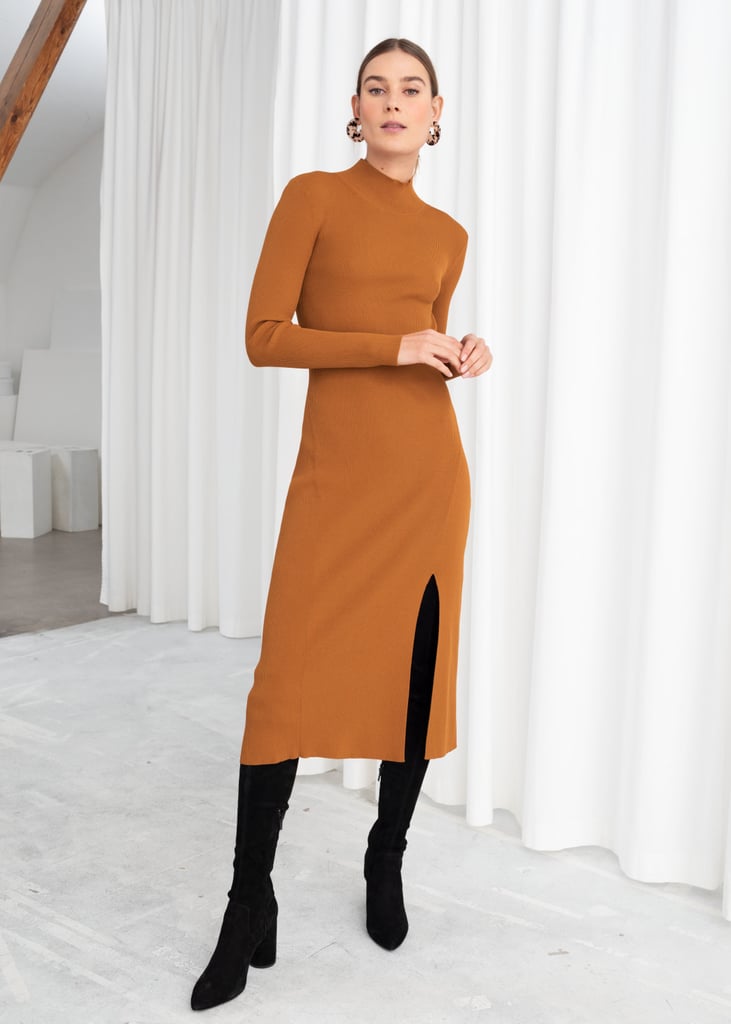 &other Stories Ribbed Turtleneck Midi Dress
