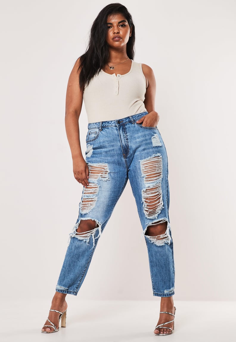 Missguided Blue Stonewash Riot Distressed Jeans