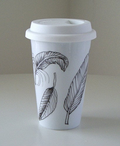 Ceramic Feather Coffee Tumbler