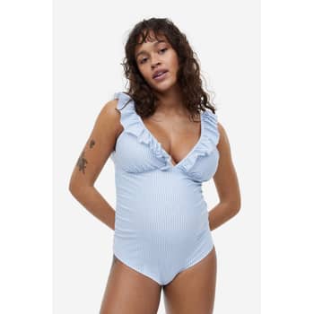 Blue Ruffle Maternity One-Piece Maternity Swimsuit– PinkBlush