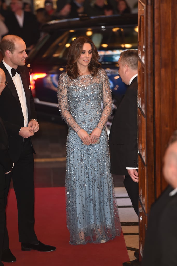 Kate channeled Disney's Elsa when she attended the Royal Variety Performance at Palladium Theatre in London. For the special occasion, she wore an icy-blue, crystal-beaded gown by Jenny Packham.