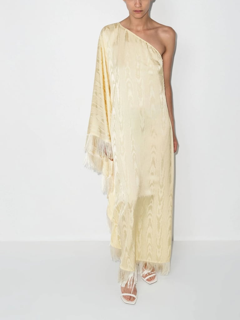 Taller Marmo Yellow Ubud One Shoulder Feather Trim Gown