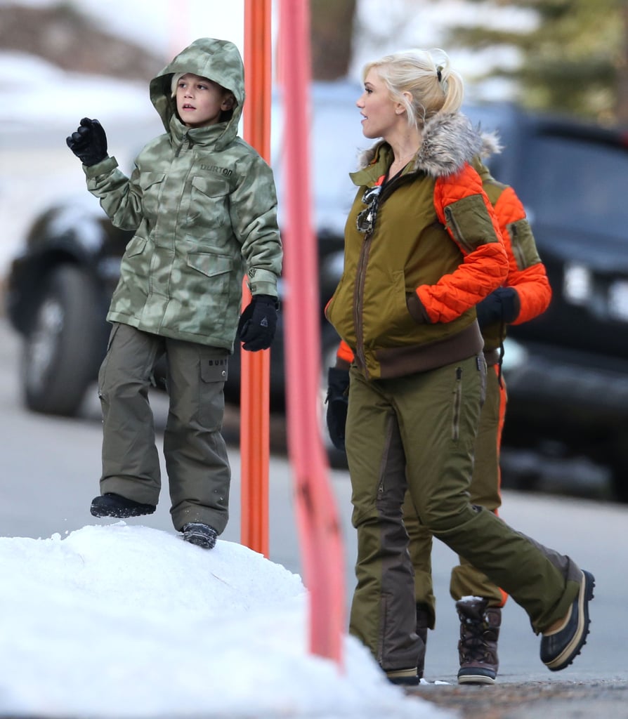 Gwen Stefani bundled up in Mammoth Mountain, CA, as Kingston Rossdale played in the snow in December 2013.