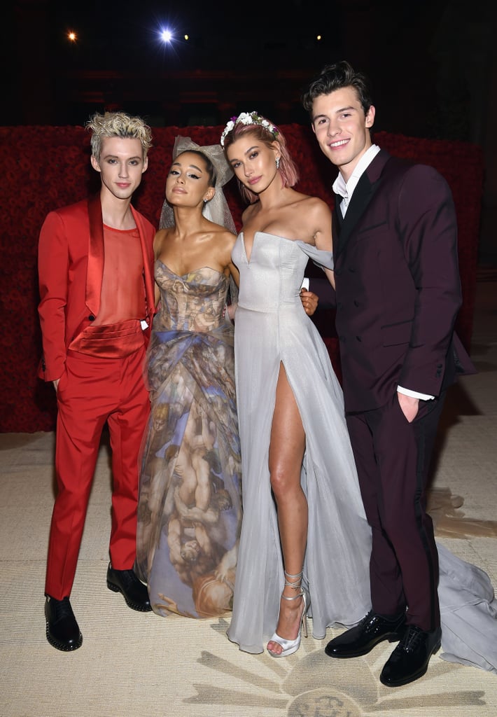 Pictured: Troye Sivan, Ariana Grande, Hailey Baldwin, and Shawn Mendes