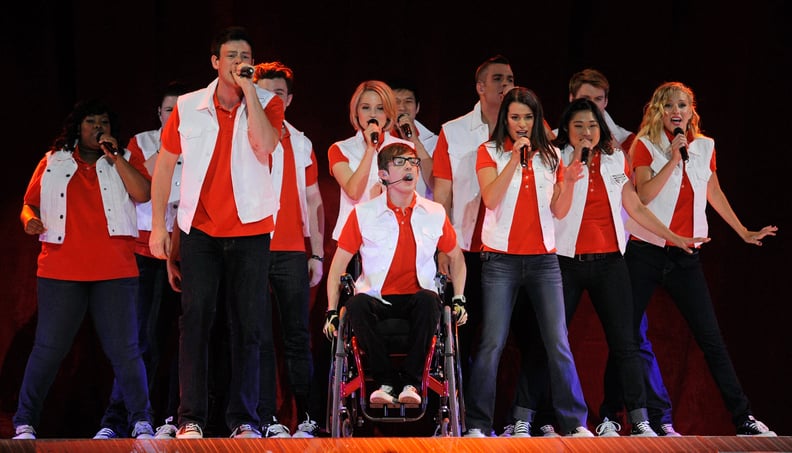 LAS VEGAS, NV - MAY 21:  Cast members including, front (L-R) Amber Riley, Cory Monteith, Kevin McHale, Lea Michele, Jenna Ushkowitz and Heather Morris perform during the kickoff of the Glee Live! In Concert! tour at the Mandalay Bay Events Center May 21, 