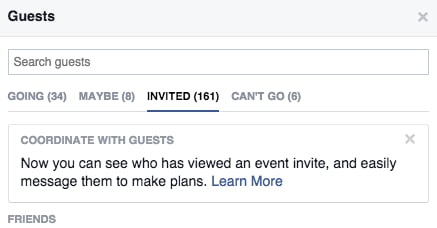 If you're part of the testing group, you'll see this at the top of the Invited part of an event.