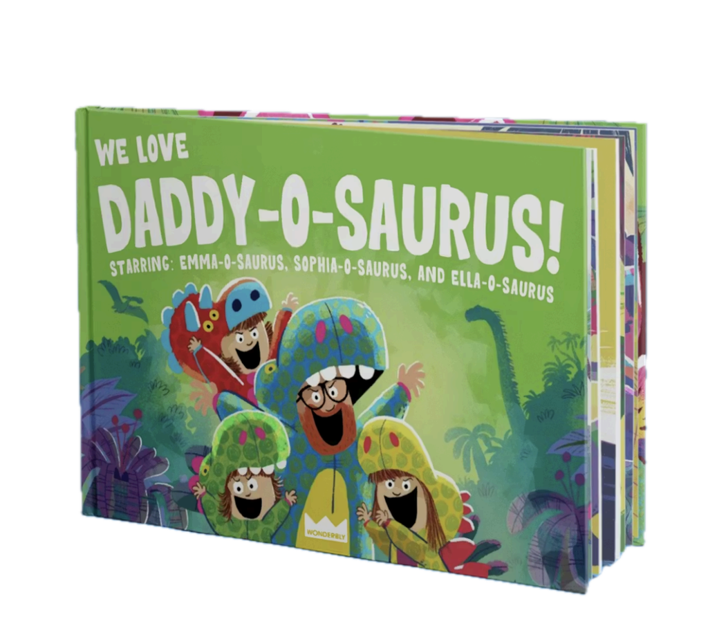 Wonderbly We Love Daddy-O-Saurus ($36, originally $45)
Story time is always a core childhood memory with our dads. To make the moment extra special, swap out your go-to bedtime plot for a personalized tale. Customized with both the parent and kids names, this adventure book is bound to be a page turner.