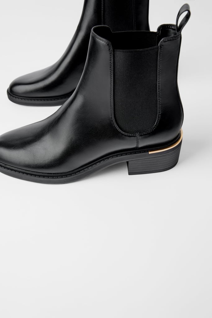 Zara Low Heeled Ankle Boots With Trim 