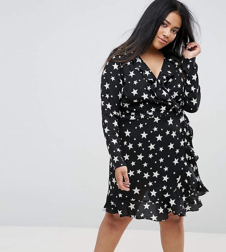 Asos Star Print Ruffle Wrap Mini Dress