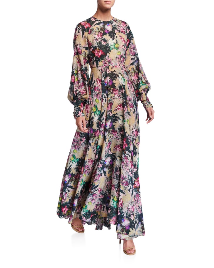 Rotate Birger Christensen #19 Open-Back Floral Long-Sleeve Maxi Dress ...