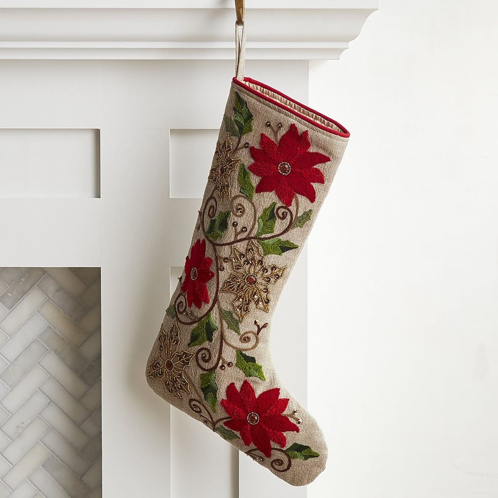 Embroidered and Beaded Poinsettia Stocking ($30)