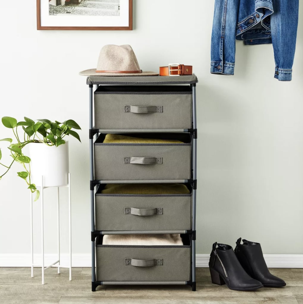 Juvale Fabric Dresser Storage Organizer ($41, originally $58)
This dresser storage organizer has four roomy compartments that can hold everything from shoes and accessories to bulky sweaters and seasonal clothes. Plus, you can store things on top of it, too, like storage baskets or even a shoe rack.