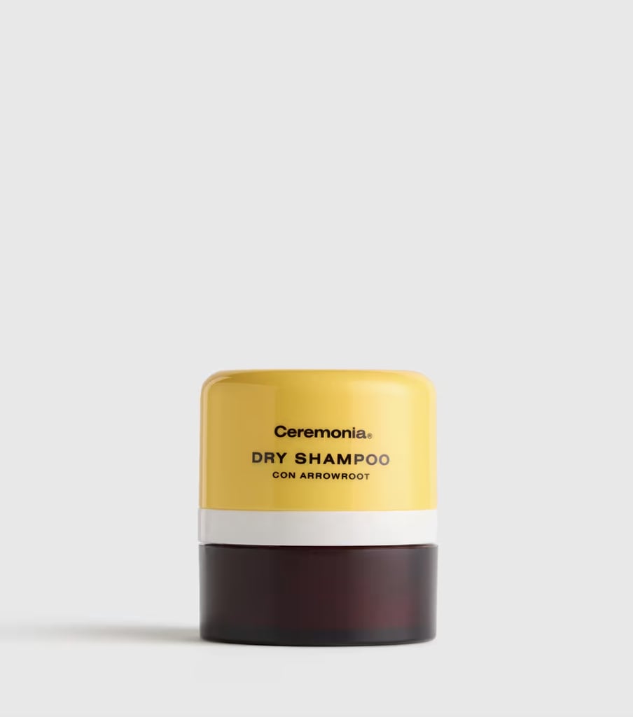 Ceremonia Dry Shampoo con Arrowroot ($28)
For me, sweat always starts at the scalp, which means a dry shampoo is a necessity this time of year. Ever since I tried this product, I keep it stocked in every travel and work bag for on-the-go touch-ups. Star ingredients include arrowroot, Brazilian clay, and aloe vera, which absorb excess oil and help promote volume without leaving behind an annoying residue. Simply tap the pouf at your roots to release the powder and lightly massage your strands to activate.