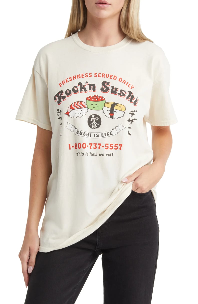 A Retro T-Shirt: Vinyl Icons Rockin' Sushi Cotton Graphic Tee