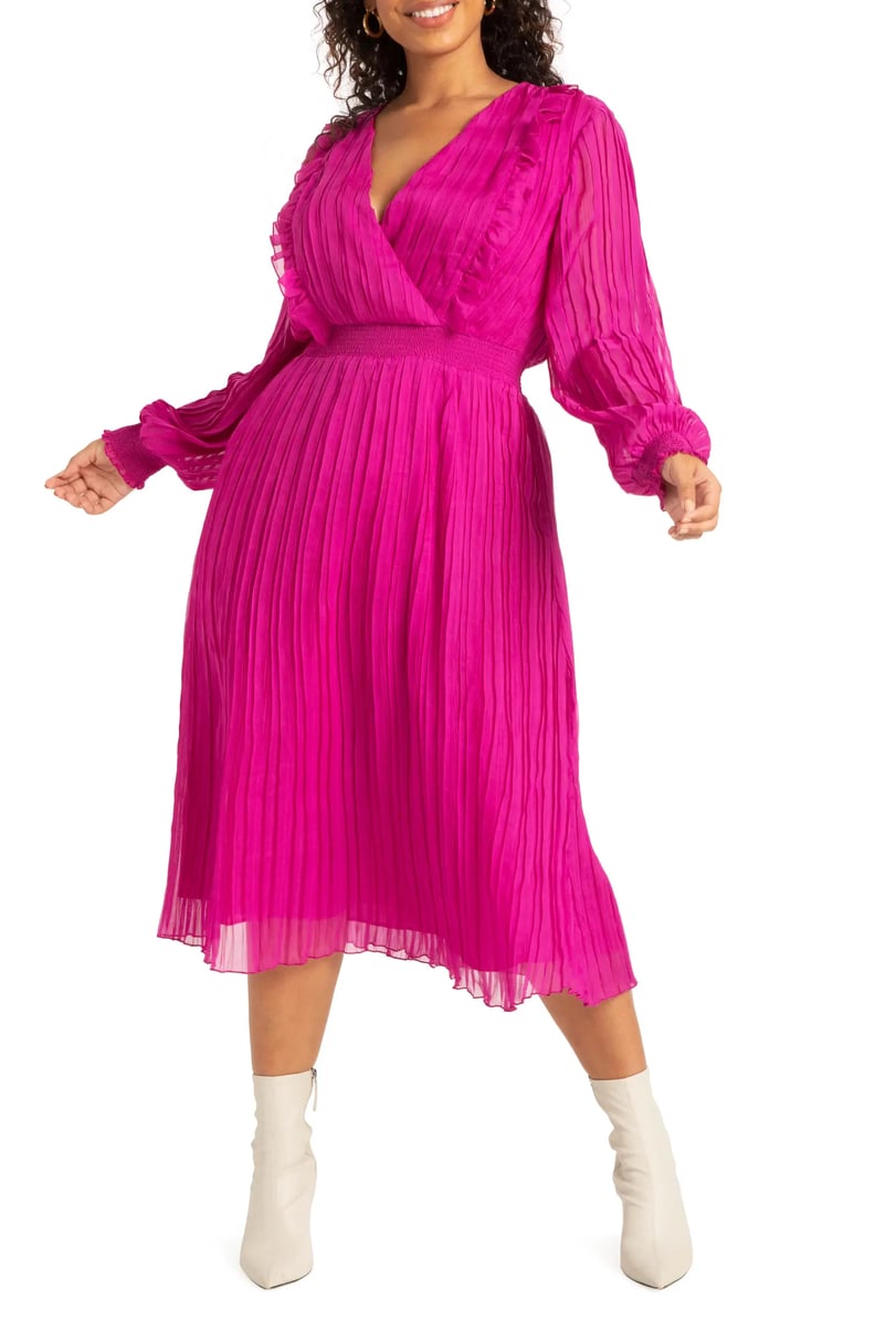 A Midi Dress: Eloquii Pleated Long Sleeve Dress