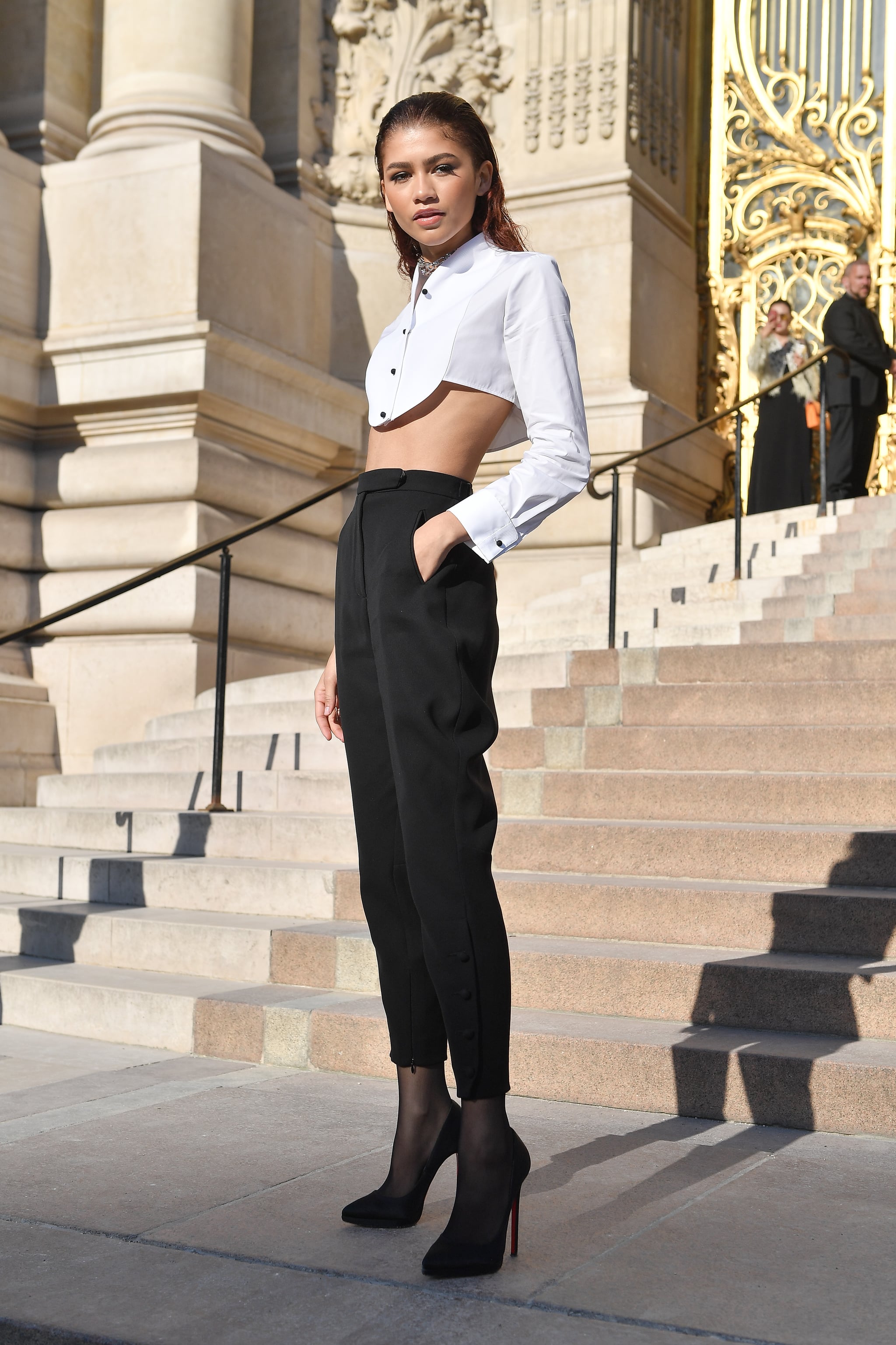 Zendaya's Armani Suit at Paris Couture Fashion Week 2019 | POPSUGAR Fashion