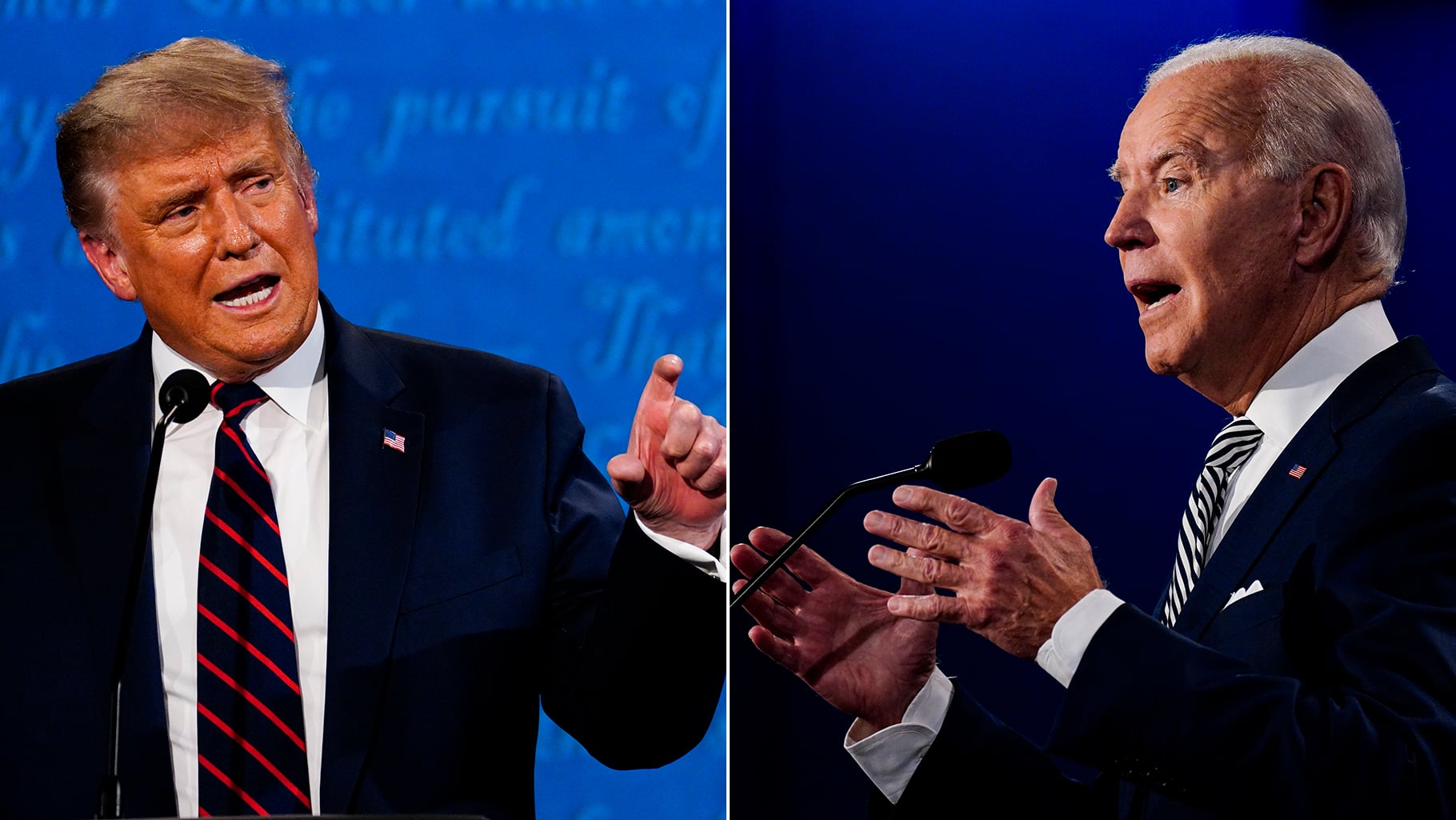 CLEVELAND, OH - SEPTEMBER 29: President Donald Trump speaks during the first presidential debate with former Vice President Joe Biden at Case Western Reserve University in Cleveland, Ohio on Tuesday, Sept. 29, 2020. (Photo by Melina Mara/The Washington Post via Getty Images)CLEVELAND, OH - SEPTEMBER 29: Former Vice President Joe Biden speaks during the first presidential debate with President Donald Trump at Case Western Reserve University in Cleveland, Ohio on Tuesday, Sept. 29, 2020. (Photo by Melina Mara/The Washington Post via Getty Images)