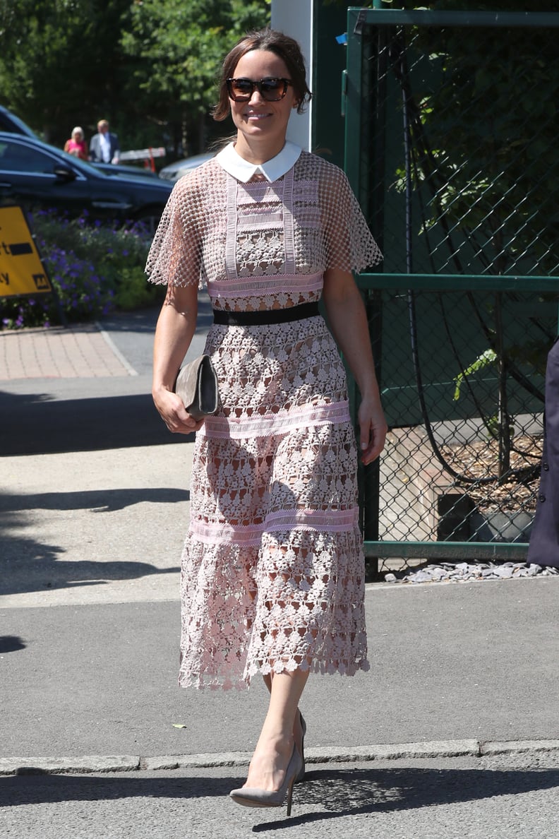 She Styled the Midi Dress With a Pair of Gray Stilettos and Oversize Sunglasses