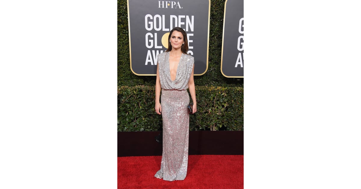 Keri Russell Wearing A Silver A Monique Lhuillier Gown With Christian Sexiest Golden Globes 8169