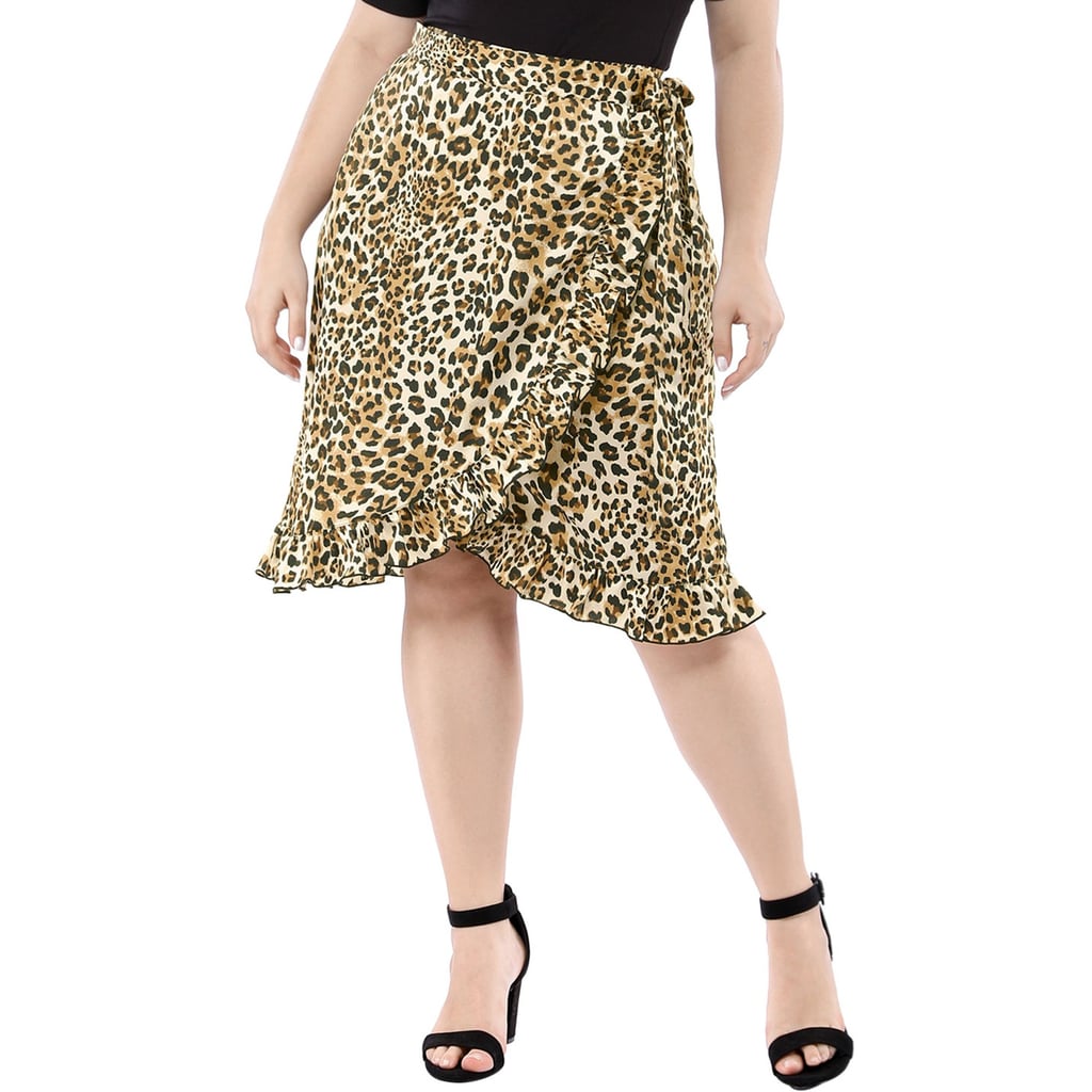 Ruffle-Hem Tie-Waist Wrap Leopard Skirt