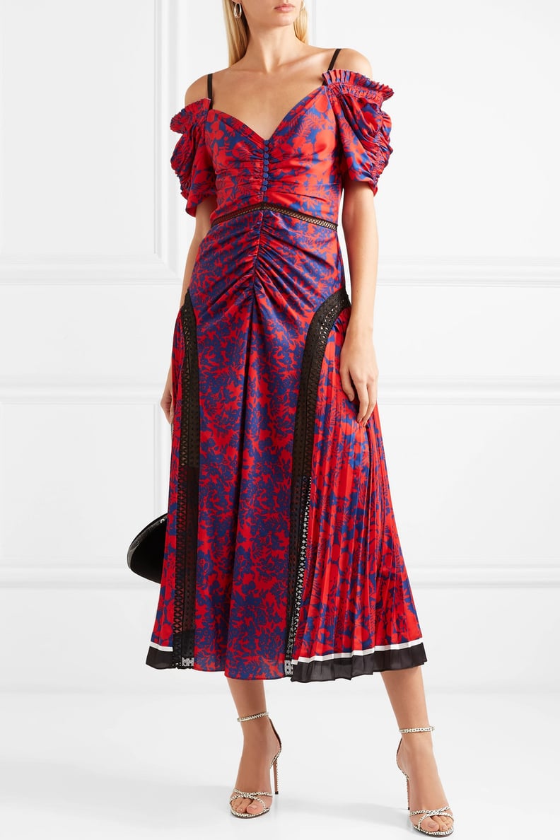 Self-Portrait Floral Print Satin Midi Dress