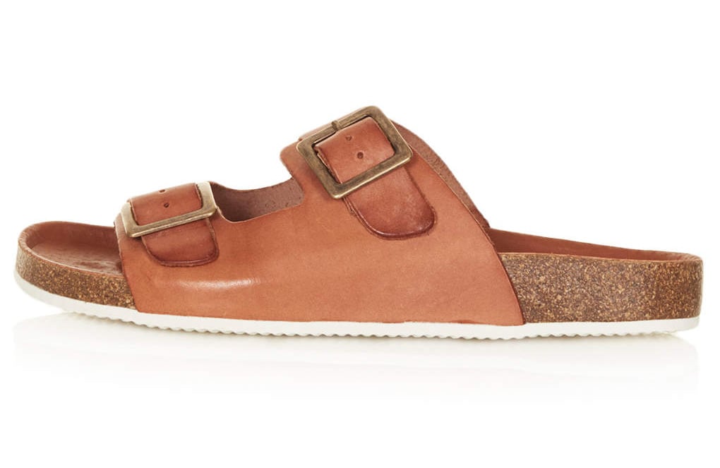 Topshop brown leather double-strap cork flat sandals ($65)