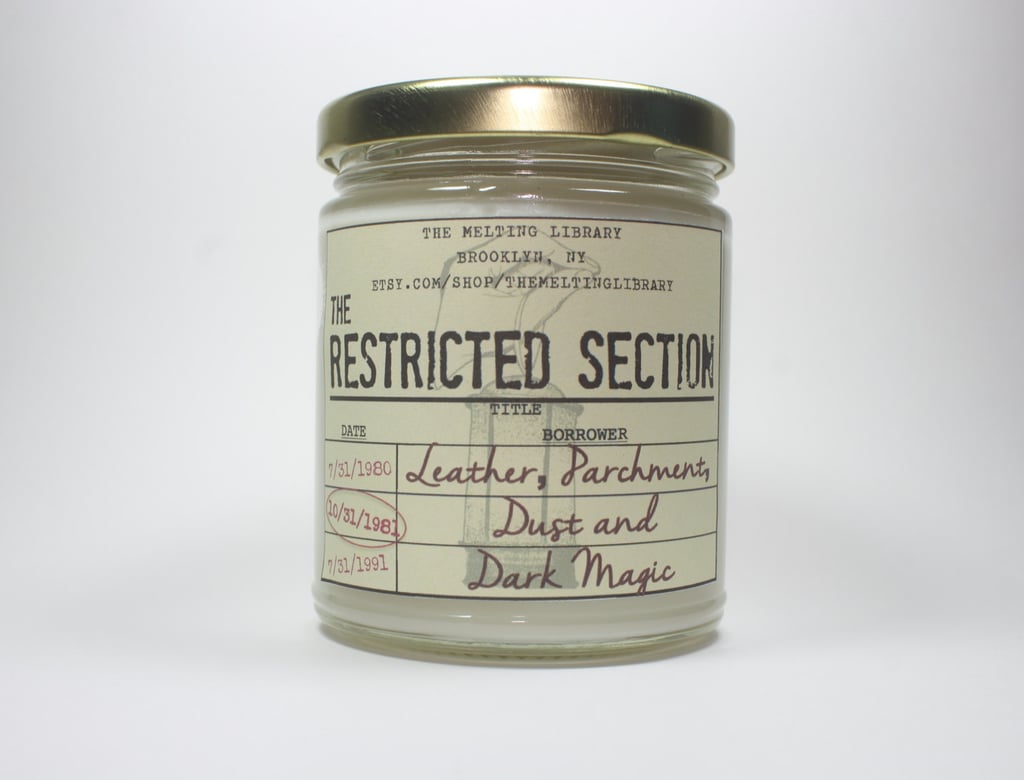 The Restricted Section candle ($12) with leather, parchment, cedarwood, and dust notes