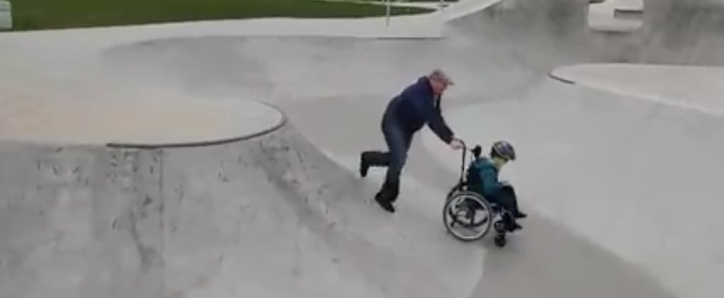 Dad Pushes Son in Wheelchair in Skatepark