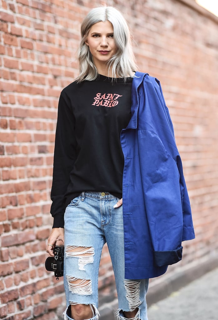 Samantha Angelo Wore a Saint Pablo Shirt With Her Bill Cunningham-Inspired Blue Jacket