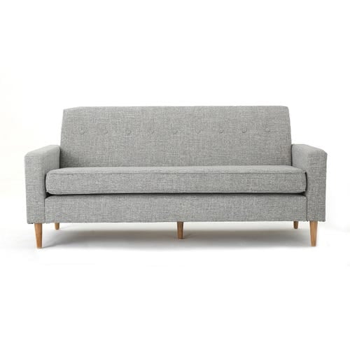 Midcentury Modern Three Seater Light Gray Tweed Fabric Sofa