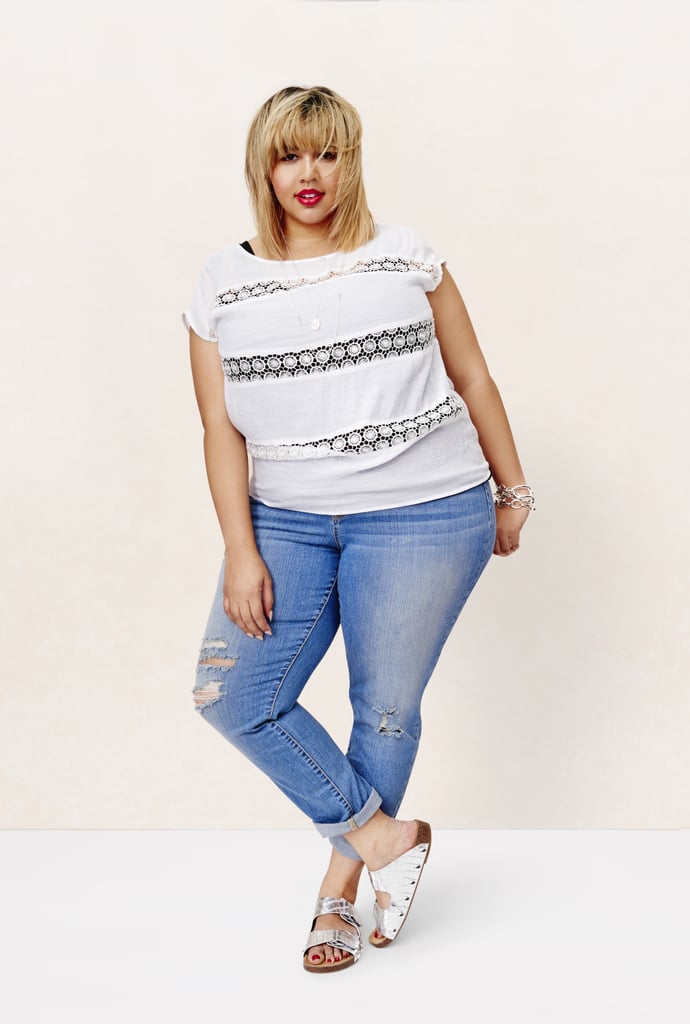 Ava & Viv Top With Crochet Lace Detail in White ($25) and Ankle Jean in Light Wash ($35)
