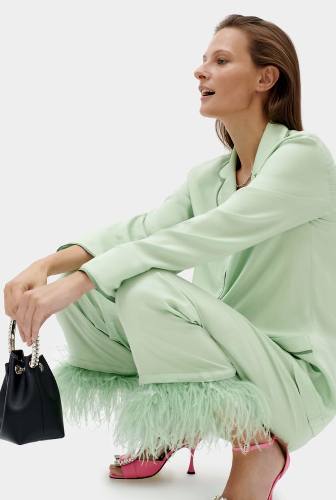 Sleeper Party Pajamas Set with Feathers in Mint ($290)
