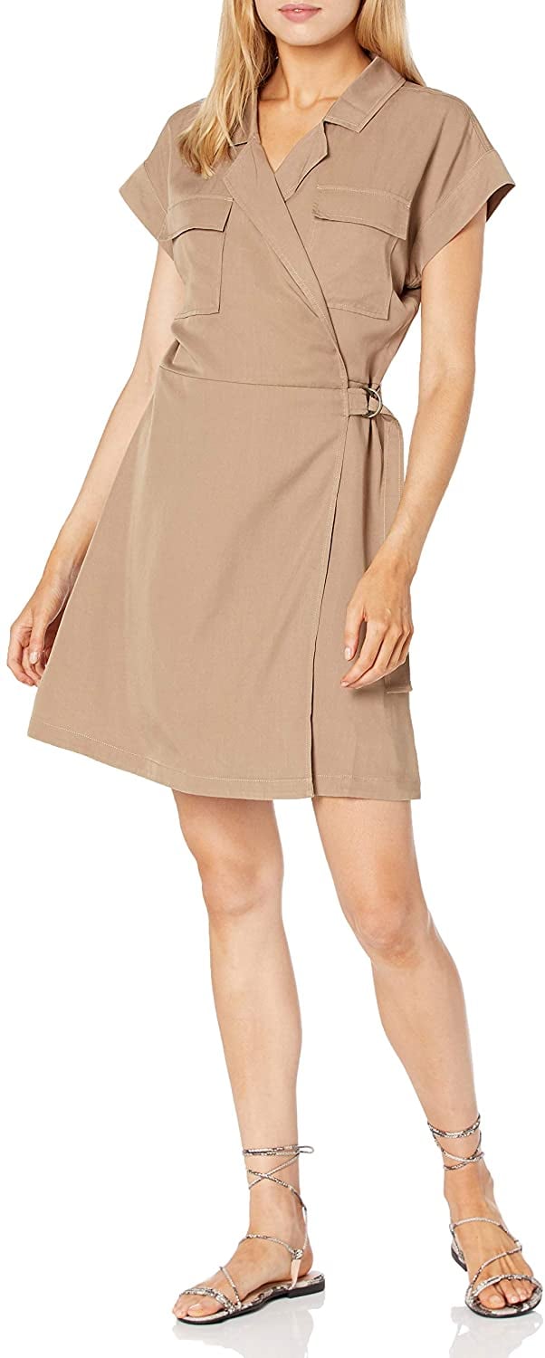 The Drop Joanie Short-Sleeve Wrap-Front Utility Mini Dress