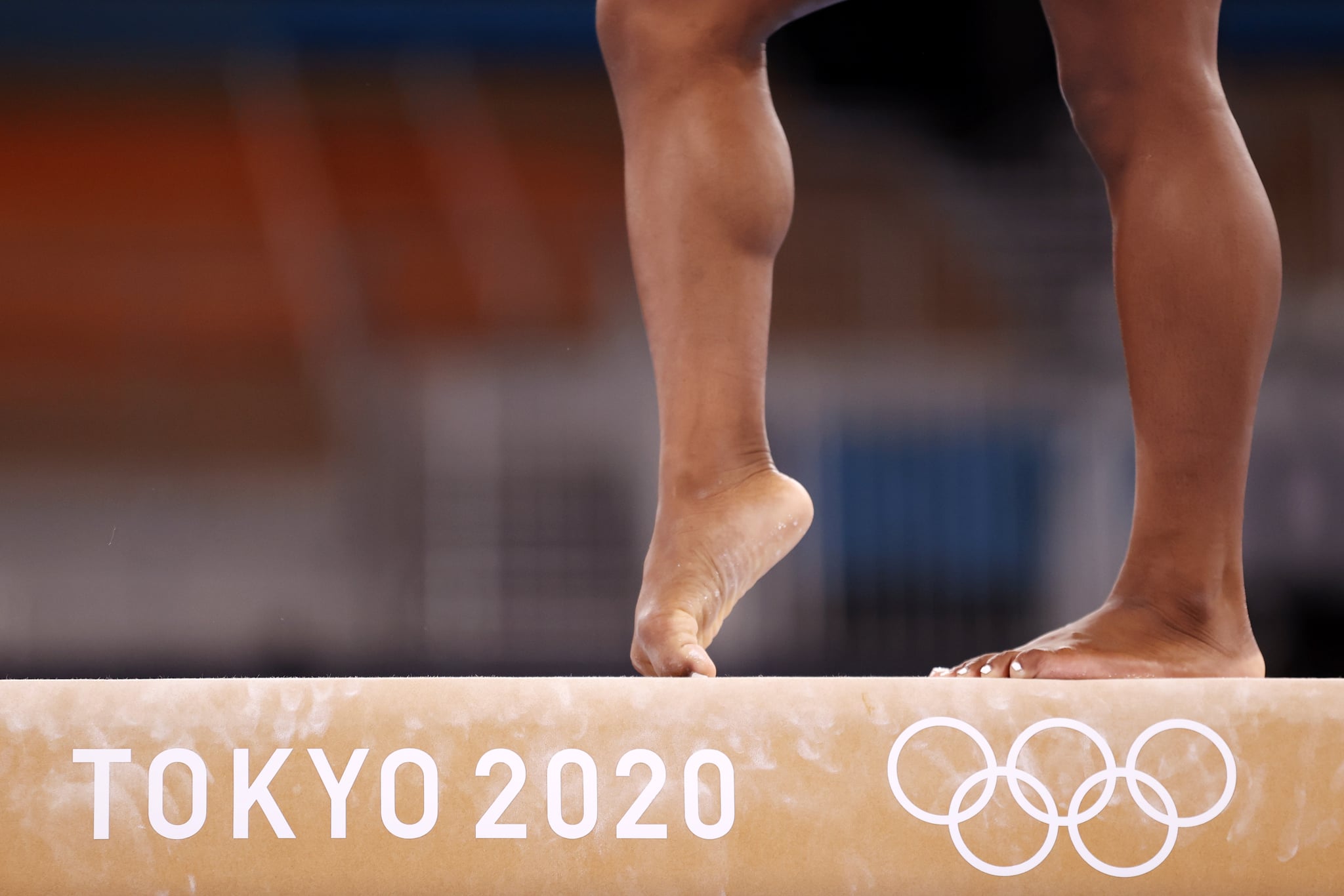 TOKYO, JAPAN - JULY 22: A detail as Simone Biles of Team United States trains on balance beam during Women's Podium Training ahead of the Tokyo 2020 Olympic Games at Ariake Gymnastics Centre on July 22, 2021 in Tokyo, Japan. (Photo by Jamie Squire/Getty Images)