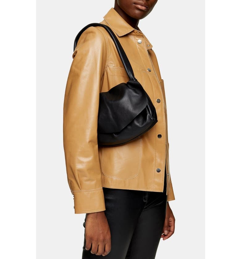 Topshop Ruched Leather Flap Shoulder Bag