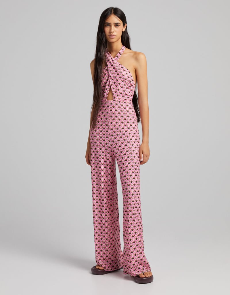 Bershka Long Jumpsuit with Crossover Neckline
