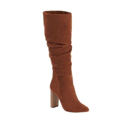 Scoop Penny Microsuede High Stacked Heel Slouch Boots