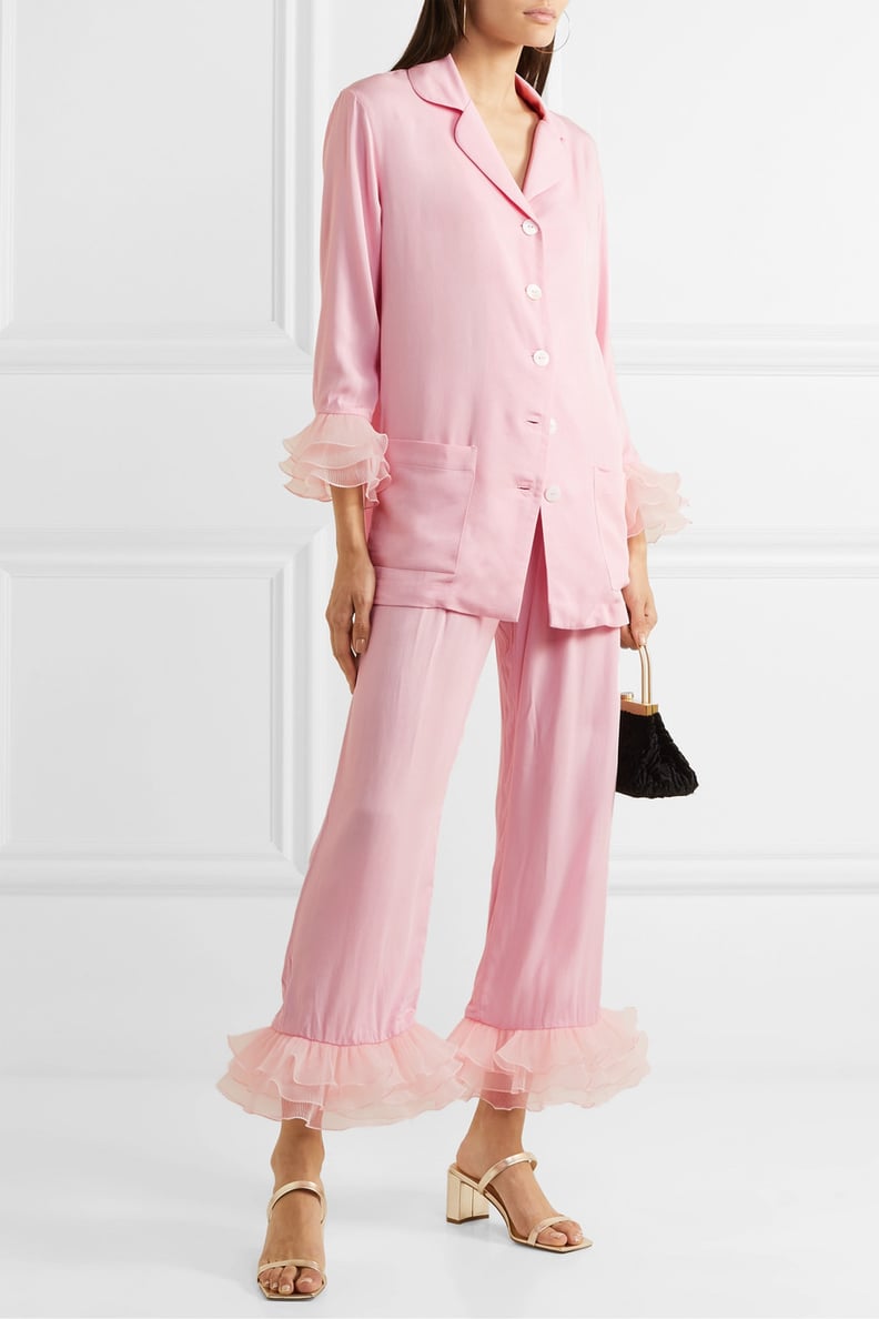 Sleeper Arlekino Ruffled Chiffon-Trimmed Crepe de Chine Pajama Set