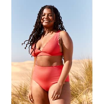 Never Say Never High-Waisted Bikini Bottom POLKA ROUGE TEXTURE