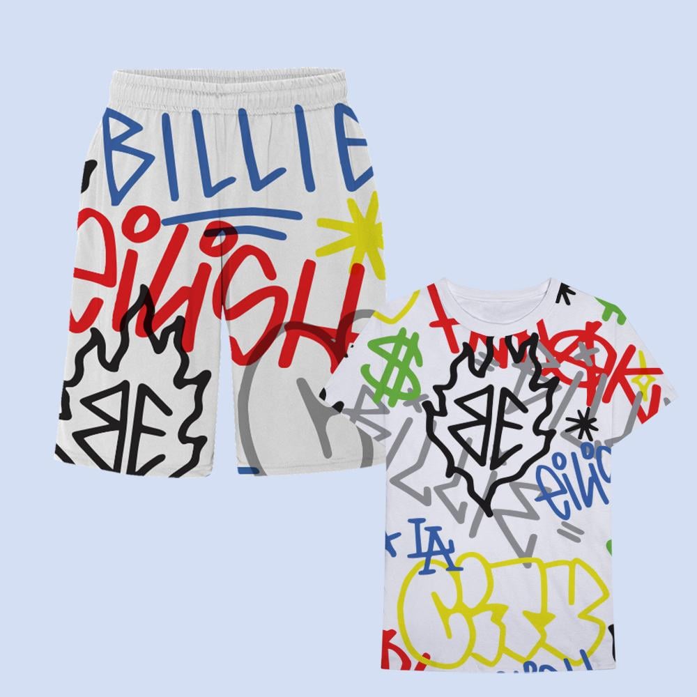 Graffiti All Over Print T-Shirt/Shorts Set