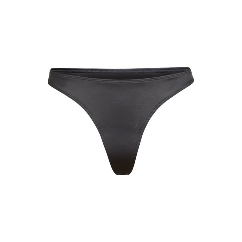 Skims Stretch Satin Thong in Onyx