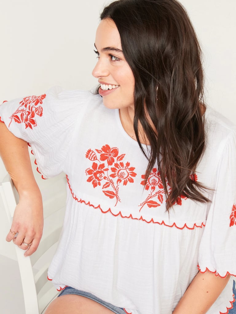 Old Navy Oversized Embroidered Short-Sleeve Blouse