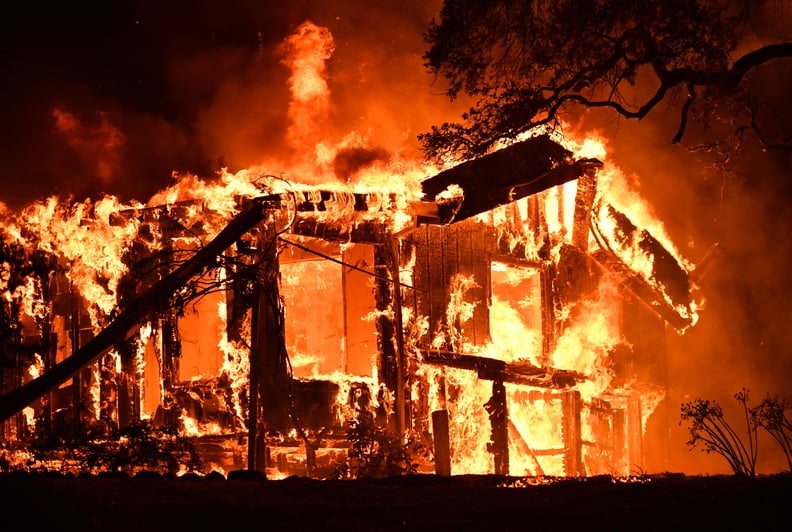 A home is engulfed by flames in Glen Ellen, CA.