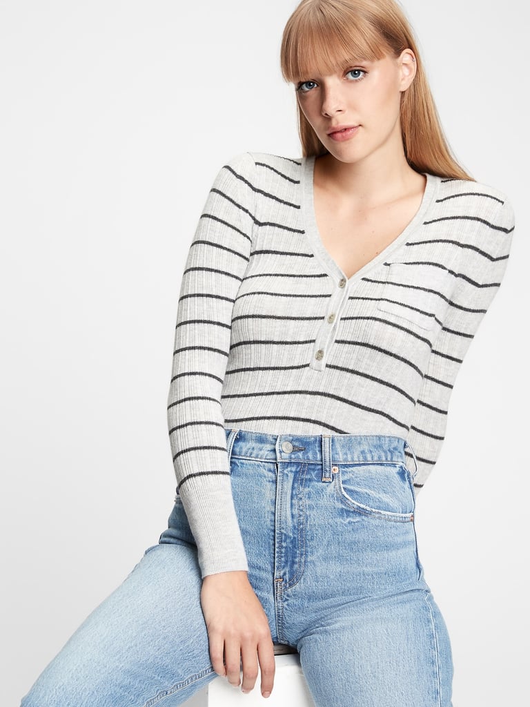 Gap Ribbed Henley Pocket Sweater