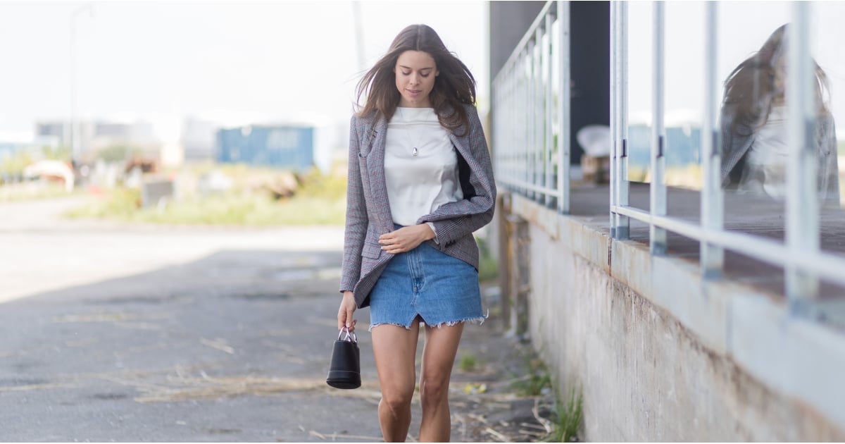 denim skirt outfit autumn