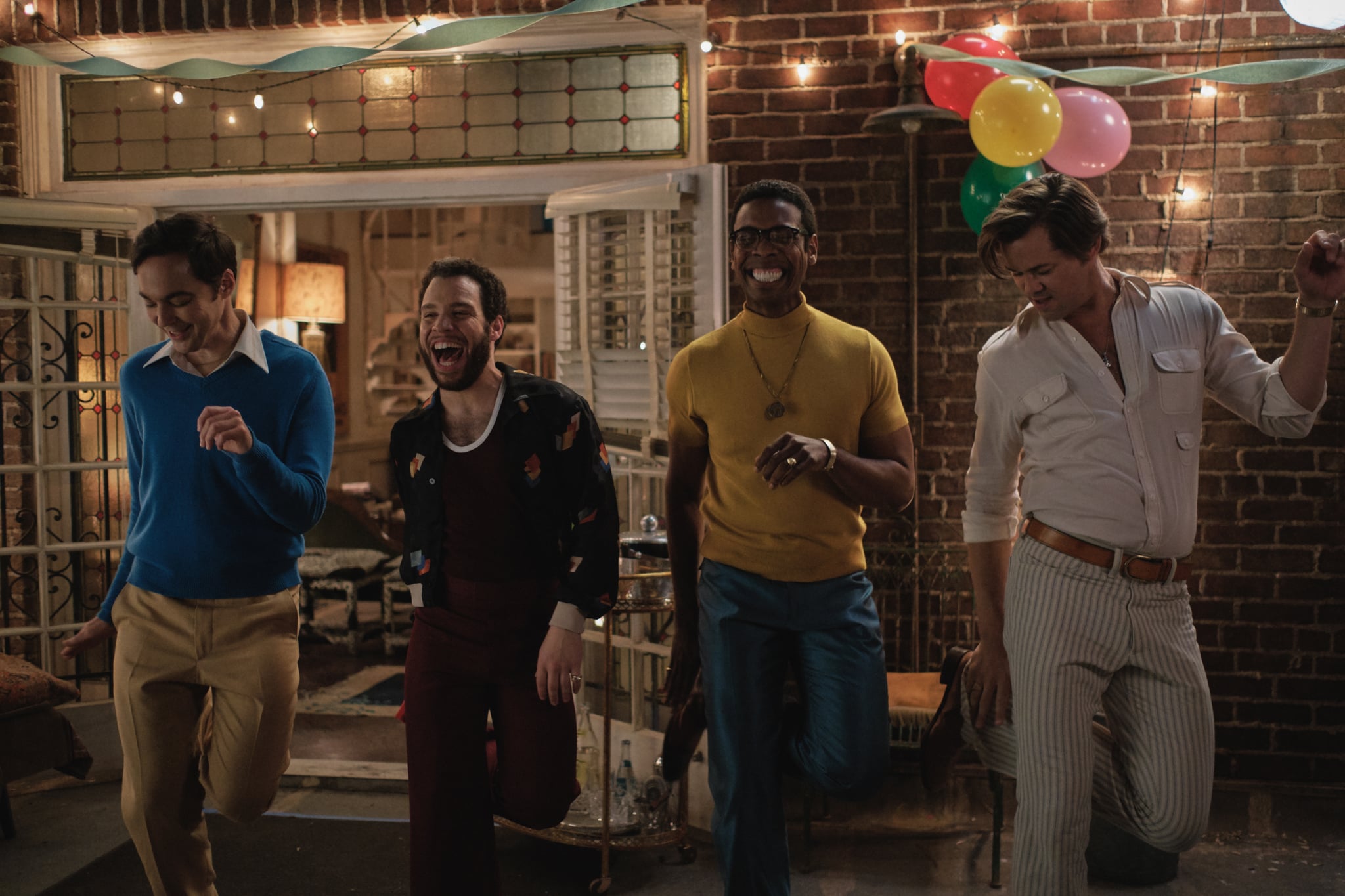 THE BOYS IN THE BAND (2020)Jim Parsons as Michael, Robin De Jesus as Emory, Michael Benjamin Washington as Bernard and Andrew Rannells as Larry.Cr. Scott Everett White/NETFLIX 2020